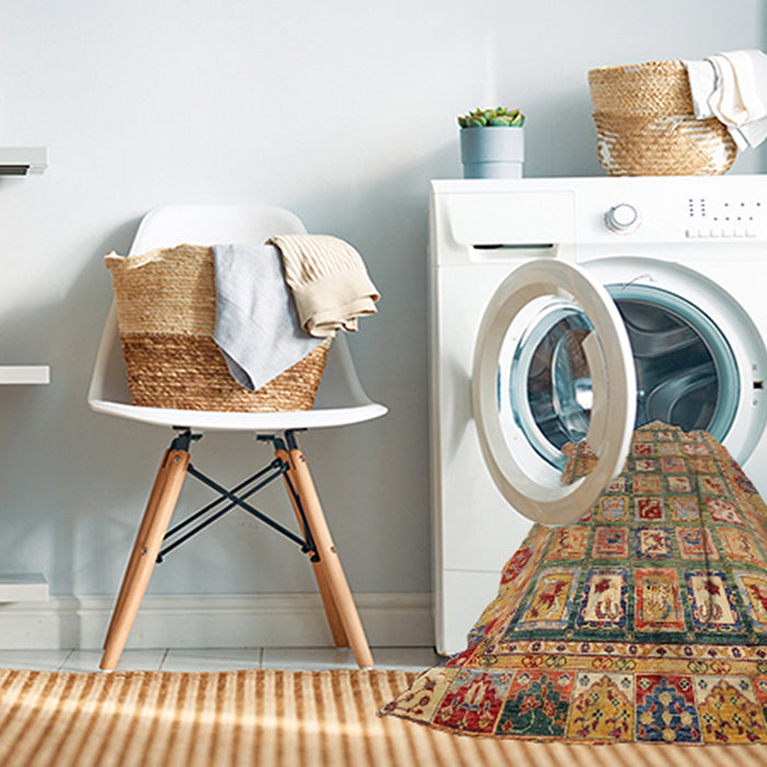 Machine Washable Abstract Metallic Gold Rug in a Washing Machine, wshabs678