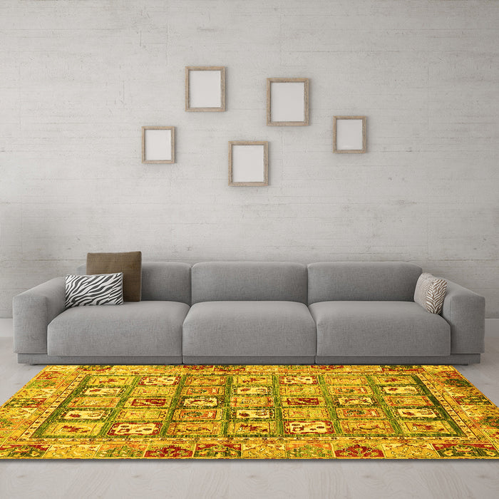 Machine Washable Abstract Yellow Modern Rug in a Living Room, wshabs678yw