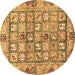 Round Machine Washable Abstract Brown Modern Rug, wshabs678brn