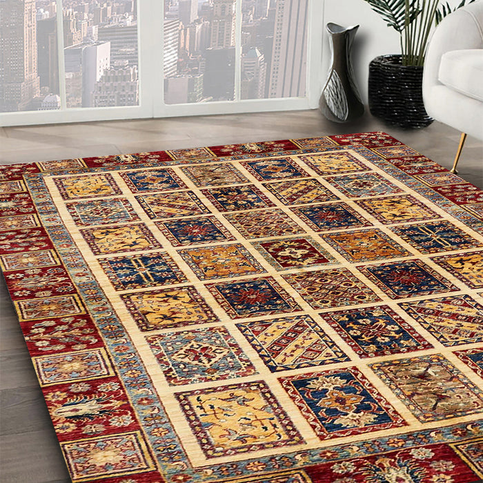 Machine Washable Abstract Saffron Red Rug in a Family Room, wshabs679