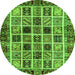 Round Machine Washable Abstract Green Modern Area Rugs, wshabs679grn