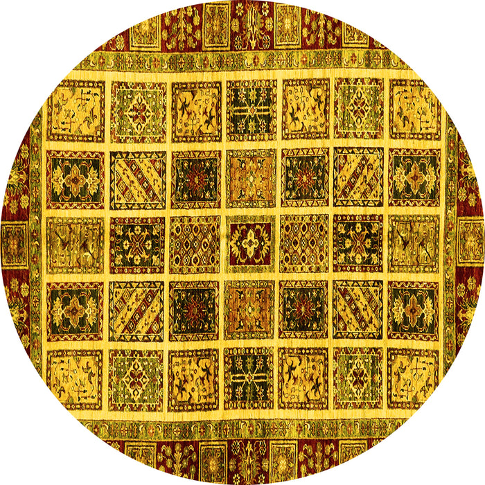 Round Abstract Yellow Modern Rug, abs679yw