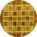 Round Abstract Yellow Modern Rug, abs679yw