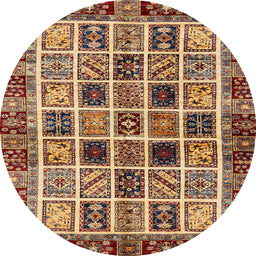 Round Abstract Saffron Red Modern Rug, abs679