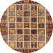 Round Abstract Saffron Red Modern Rug, abs679