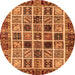 Round Machine Washable Abstract Orange Modern Area Rugs, wshabs679org