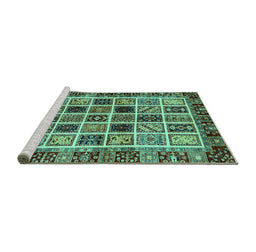 Sideview of Machine Washable Abstract Turquoise Modern Area Rugs, wshabs679turq