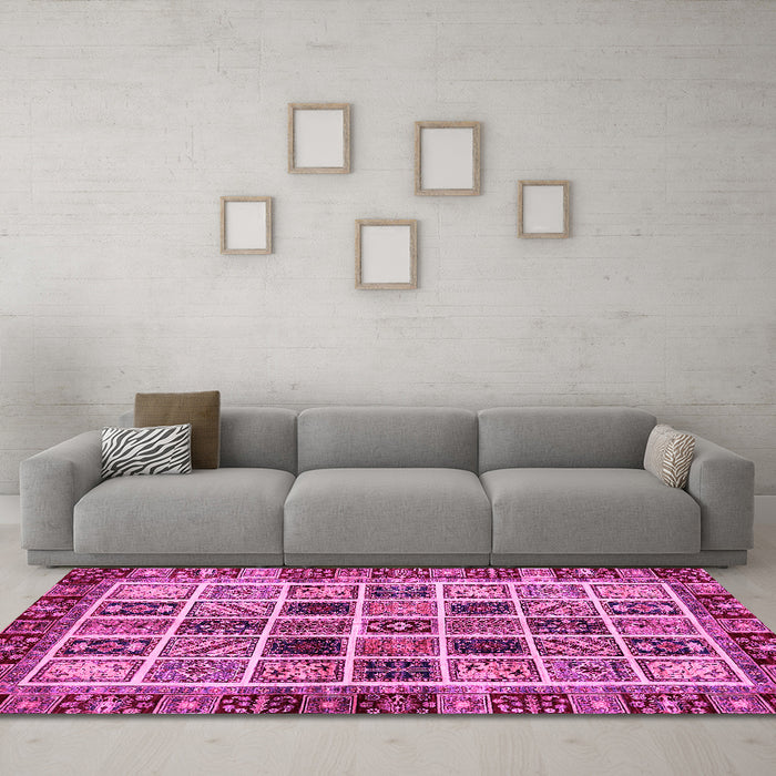 Machine Washable Abstract Pink Modern Rug in a Living Room, wshabs679pnk