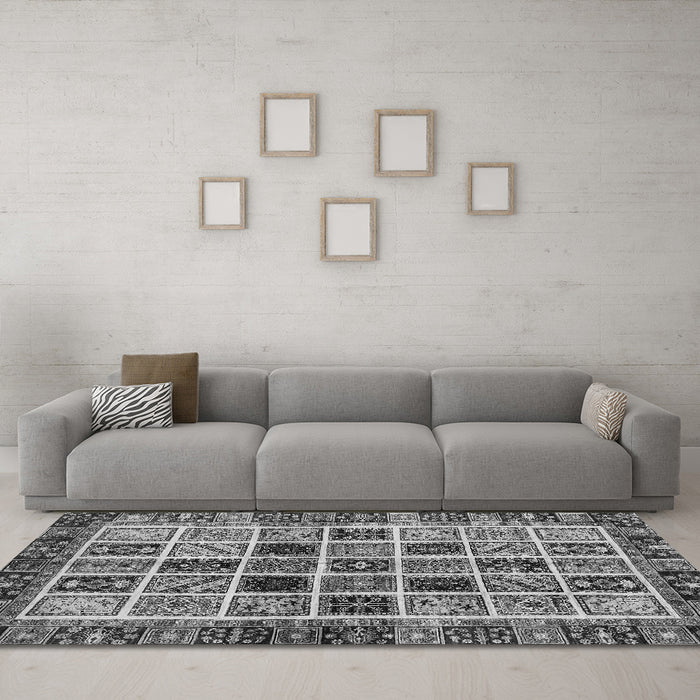 Machine Washable Abstract Gray Modern Rug in a Living Room,, wshabs679gry
