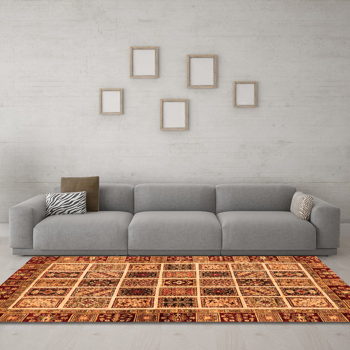 Machine Washable Abstract Orange Modern Area Rugs in a Living Room, wshabs679org