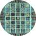 Round Abstract Light Blue Modern Rug, abs679lblu