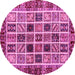 Round Machine Washable Abstract Pink Modern Rug, wshabs679pnk