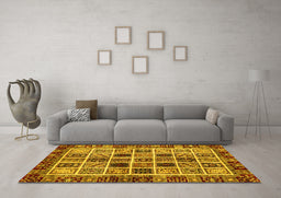 Machine Washable Abstract Yellow Modern Rug in a Living Room, wshabs679yw
