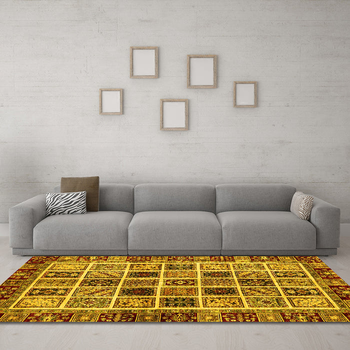 Machine Washable Abstract Yellow Modern Rug in a Living Room, wshabs679yw