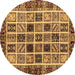 Round Machine Washable Abstract Brown Modern Rug, wshabs679brn