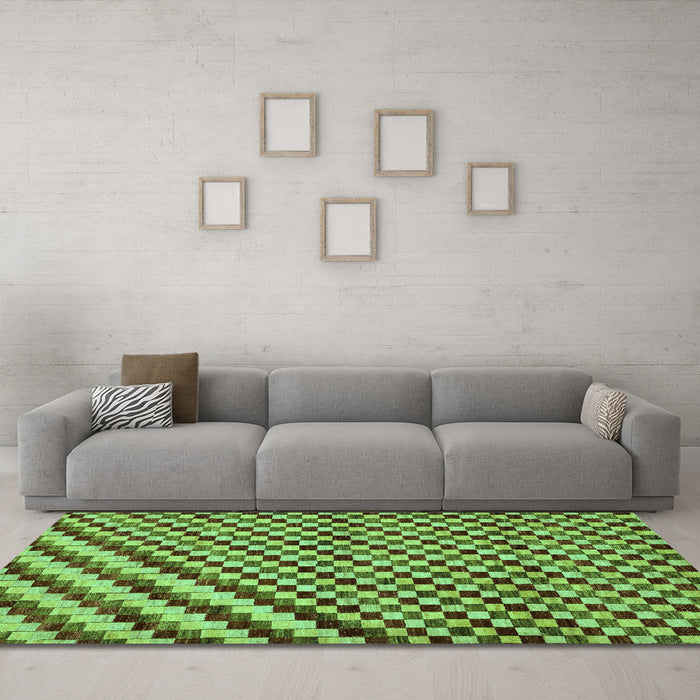 Machine Washable Checkered Turquoise Modern Area Rugs in a Living Room,, wshabs67turq