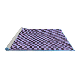 Sideview of Machine Washable Checkered Blue Modern Rug, wshabs67blu