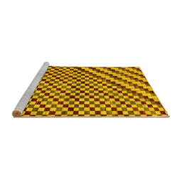 Sideview of Machine Washable Checkered Yellow Modern Rug, wshabs67yw