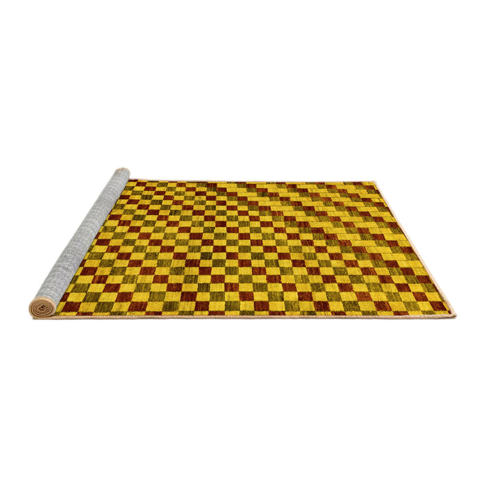 Sideview of Machine Washable Checkered Yellow Modern Rug, wshabs67yw