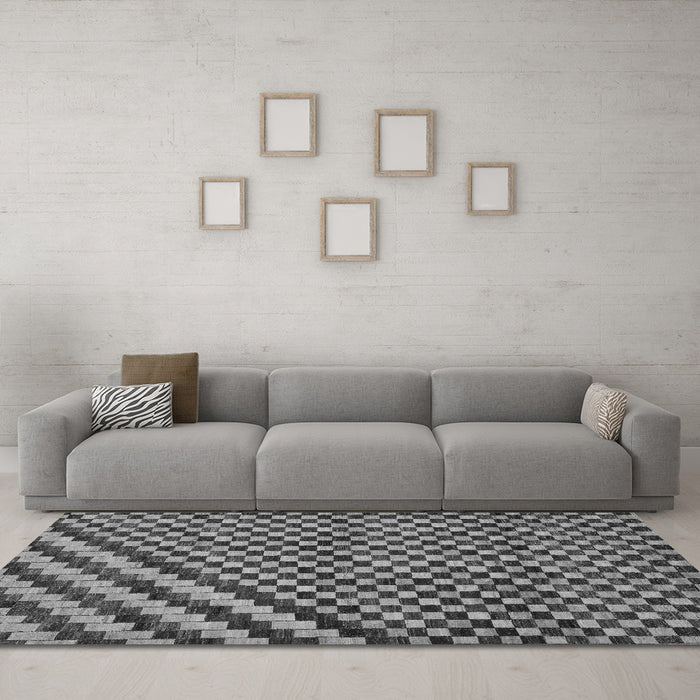 Machine Washable Checkered Gray Modern Rug in a Living Room,, wshabs67gry