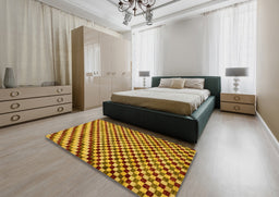 Abstract Deep Yellow Checkered Rug in a Bedroom, abs67