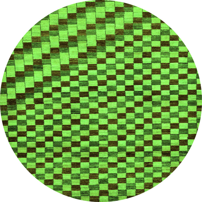 Round Machine Washable Checkered Green Modern Area Rugs, wshabs67grn