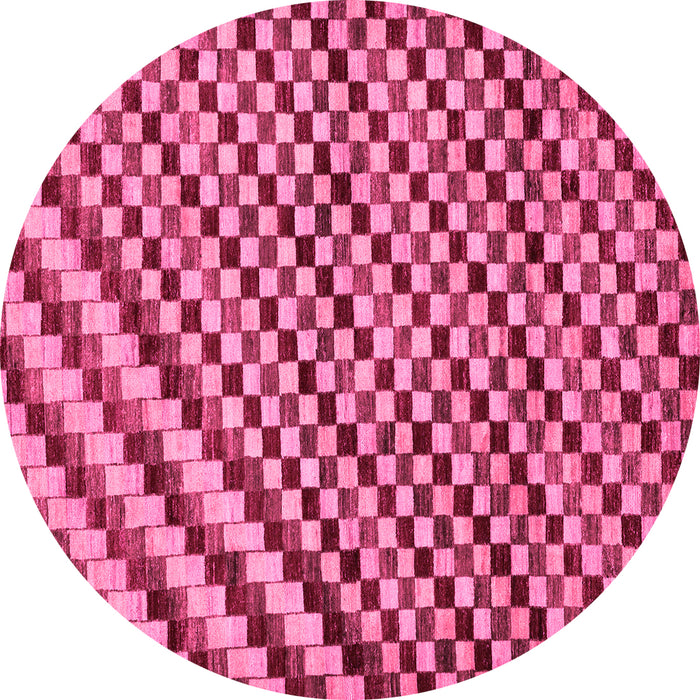 Round Checkered Pink Modern Rug, abs67pnk