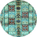 Round Machine Washable Abstract Light Blue Modern Rug, wshabs680lblu