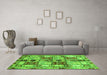 Machine Washable Abstract Green Modern Area Rugs in a Living Room,, wshabs680grn