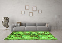 Machine Washable Abstract Green Modern Rug, wshabs680grn