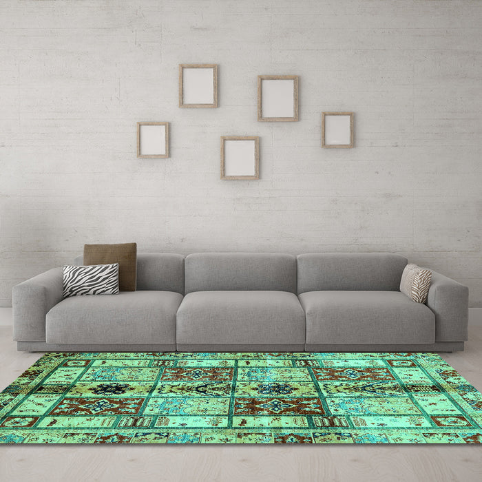 Machine Washable Abstract Turquoise Modern Area Rugs in a Living Room,, wshabs680turq