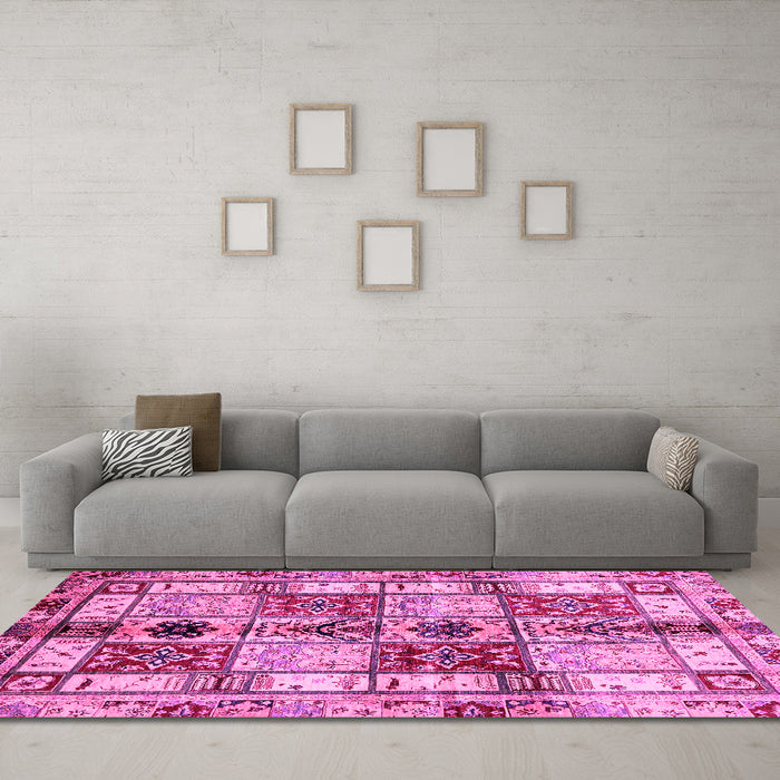 Machine Washable Abstract Pink Modern Rug in a Living Room, wshabs680pnk