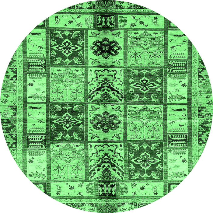 Round Machine Washable Abstract Emerald Green Modern Area Rugs, wshabs680emgrn