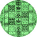 Round Machine Washable Abstract Emerald Green Modern Area Rugs, wshabs680emgrn