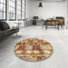 Round Machine Washable Abstract Sienna Brown Rug in a Office, wshabs680