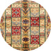 Round Machine Washable Abstract Sienna Brown Rug, wshabs680