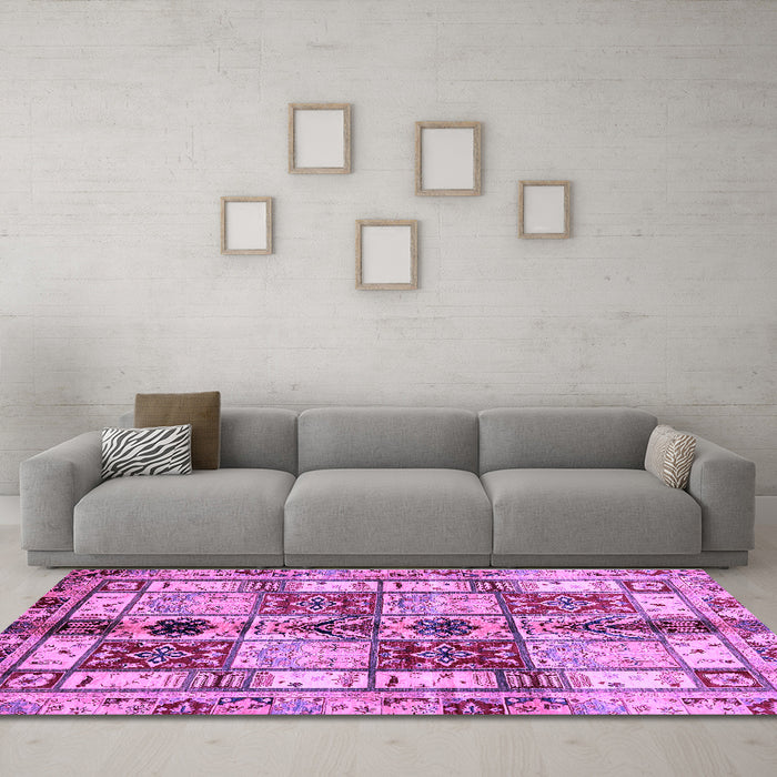 Machine Washable Abstract Purple Modern Area Rugs in a Living Room, wshabs680pur