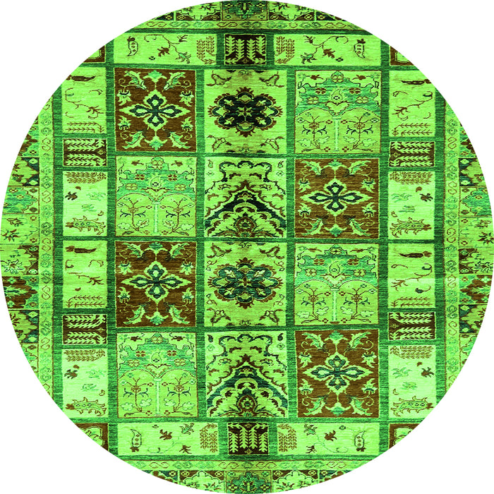 Round Machine Washable Abstract Green Modern Area Rugs, wshabs680grn