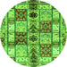 Round Machine Washable Abstract Green Modern Area Rugs, wshabs680grn