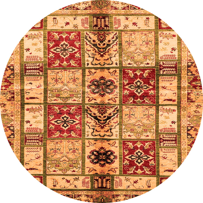 Round Machine Washable Abstract Orange Modern Area Rugs, wshabs680org