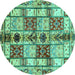 Round Abstract Turquoise Modern Rug, abs680turq