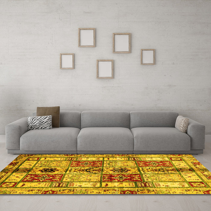 Machine Washable Abstract Yellow Modern Rug in a Living Room, wshabs680yw