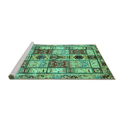 Sideview of Machine Washable Abstract Turquoise Modern Area Rugs, wshabs680turq