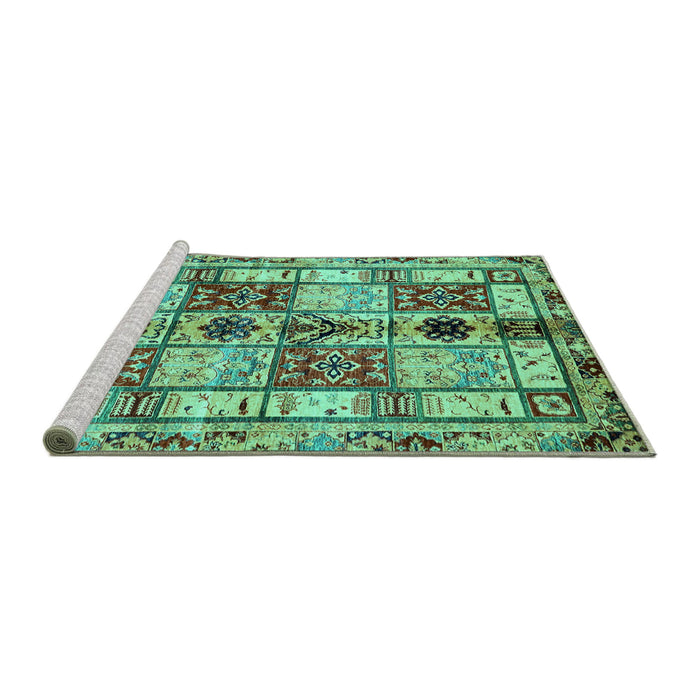 Sideview of Machine Washable Abstract Turquoise Modern Area Rugs, wshabs680turq