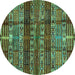 Round Abstract Turquoise Modern Rug, abs681turq