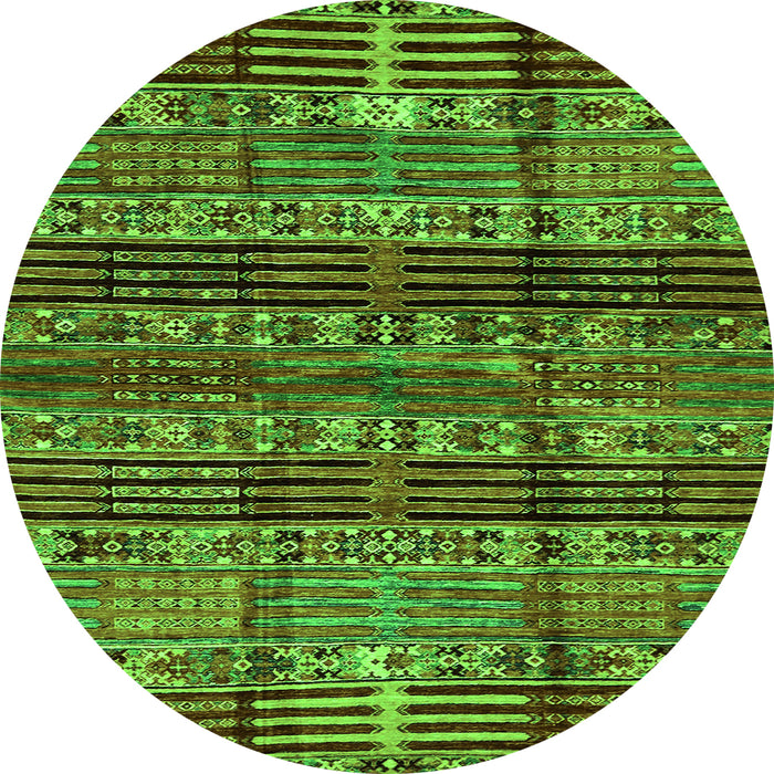 Round Machine Washable Abstract Green Modern Area Rugs, wshabs681grn
