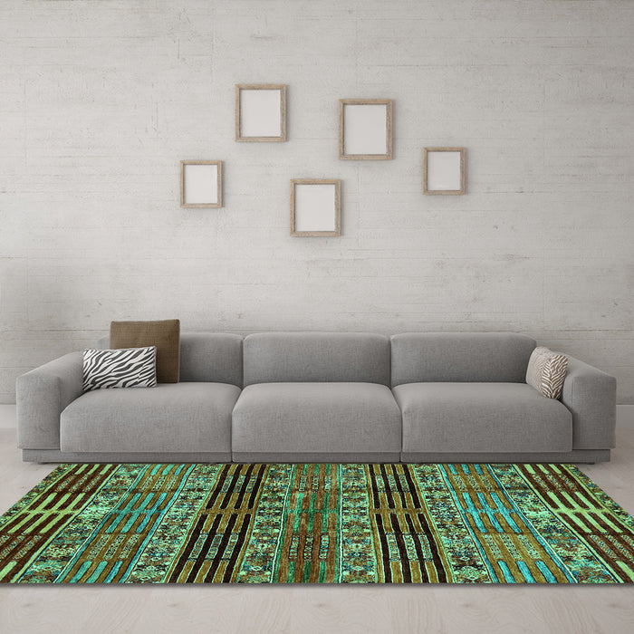 Machine Washable Abstract Turquoise Modern Area Rugs in a Living Room,, wshabs681turq