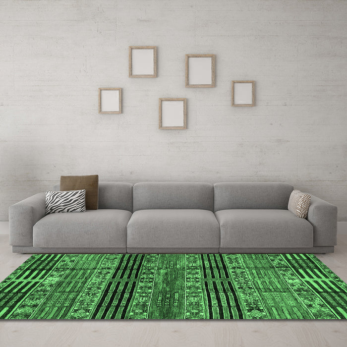 Machine Washable Abstract Emerald Green Modern Area Rugs in a Living Room,, wshabs681emgrn