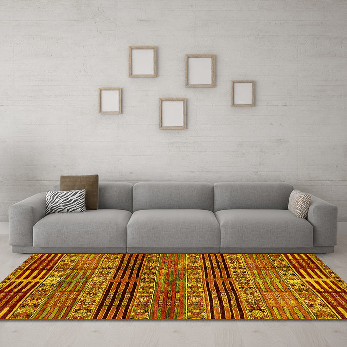 Machine Washable Abstract Yellow Modern Rug in a Living Room, wshabs681yw