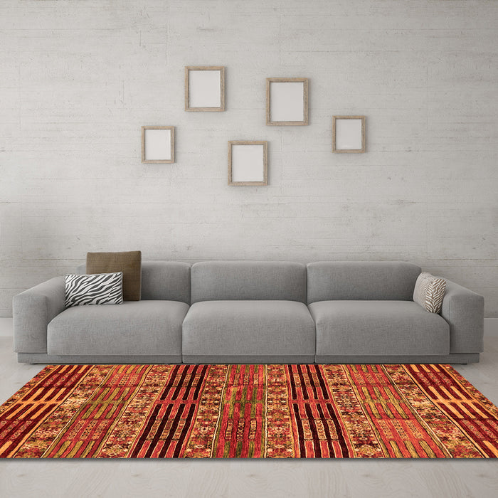 Machine Washable Abstract Orange Modern Area Rugs in a Living Room, wshabs681org
